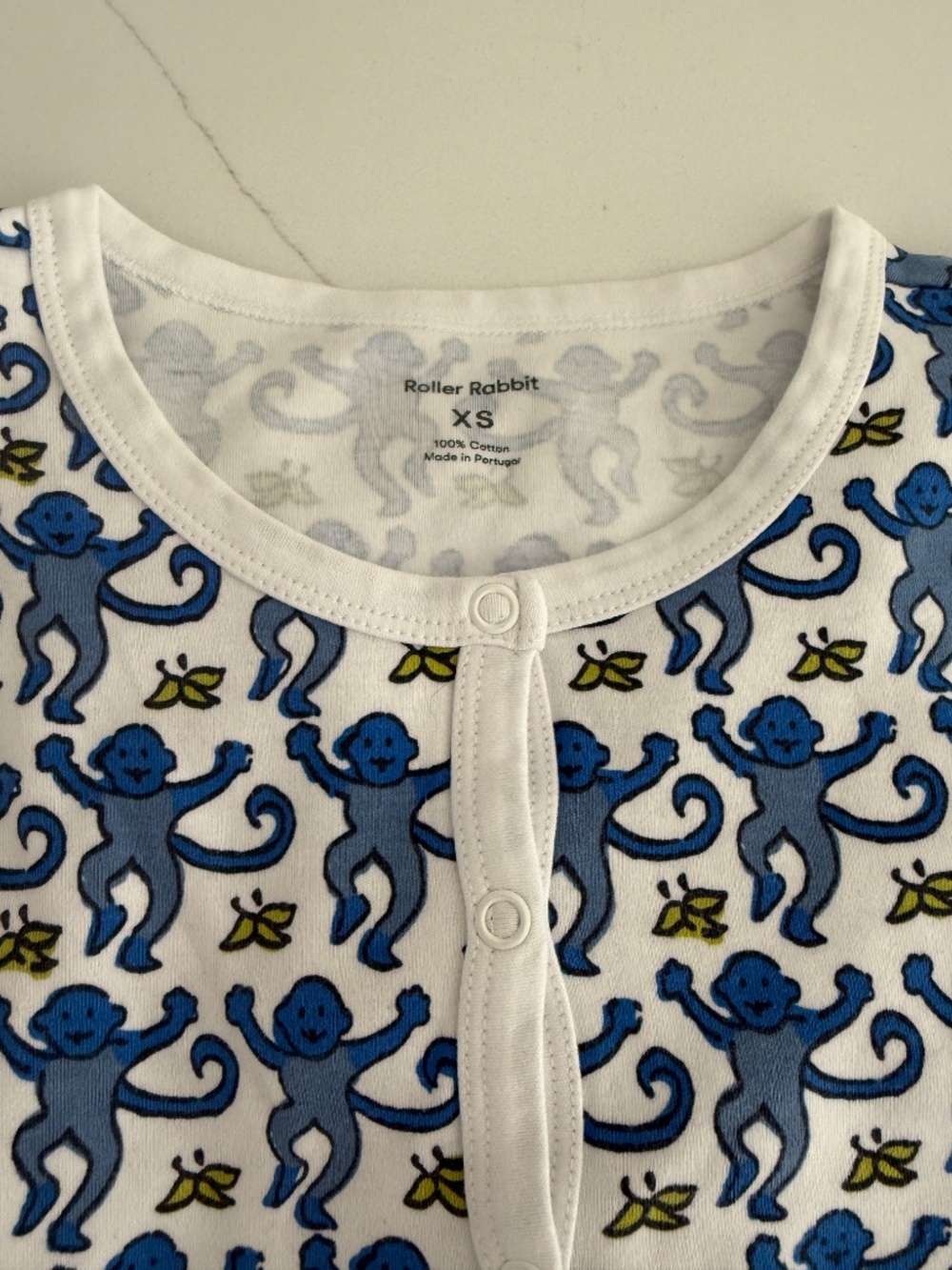 Roller Rabbit Blue Monkey Pajama 2 Piece Long Sleeve Long Pant Sleepwear - Picture 2 of 4